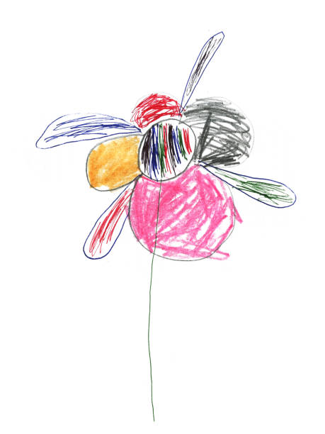 istock Childlike drawing of a flower with petals on a white background. 2162606866
