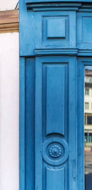 istock Blue Wooden Door Frame with Ornate Design 2162608830