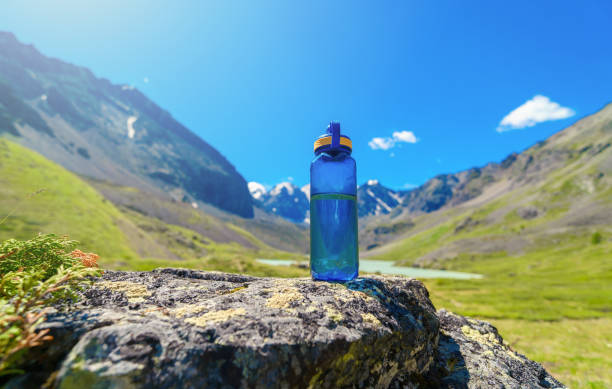 bottle of water in the mountains