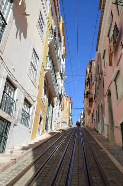 istock Tram tracks on hill between buildings 2162613744