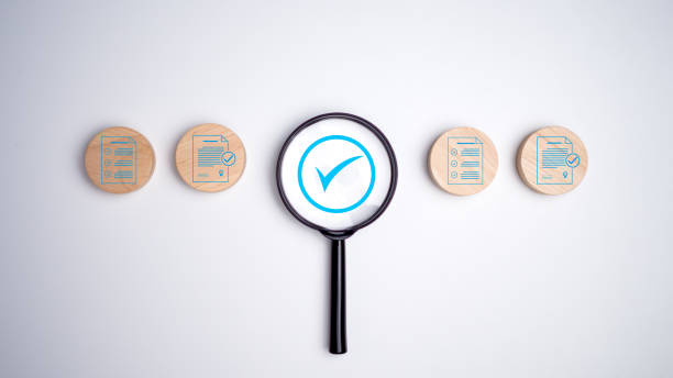 istock Document icon which print screen on wooden circle plank for prepare check and approve document, Quality assurance and ISO guarantee concept, Document management digital file data online. 2162613960