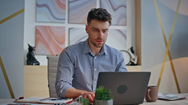 istock Exhausted professional close computer at cabinet closeup. Tired man problems 2162616528