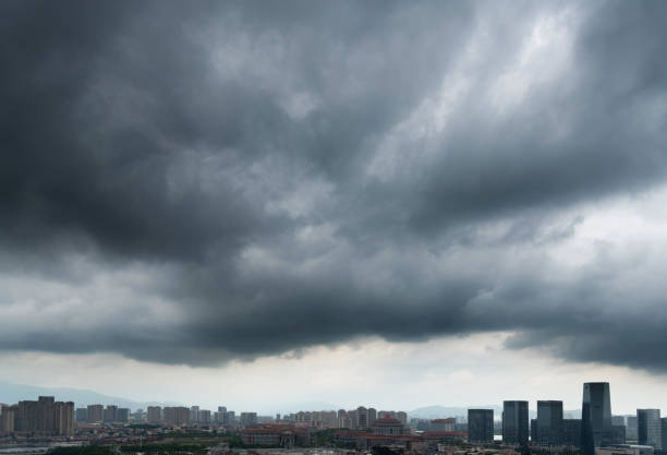 Dark stormy clouds over Chinese city