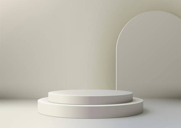 istock Elegant 3D White Pedestal with Curved Wall Backdrop for Showroom 2162620159