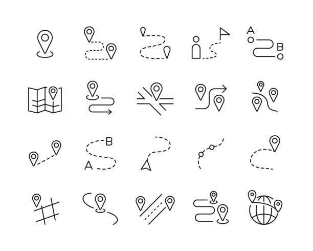 stockillustraties, clipart, cartoons en iconen met navigation and route icons - vector line icons - reis