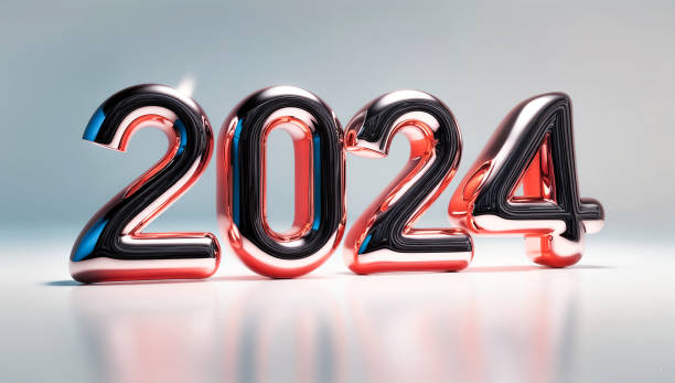 istock 3D render of the 2024 Text; 3D metallic text block - New Year 