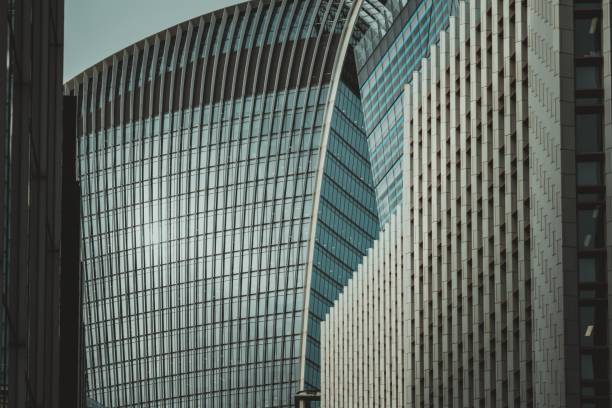 Modern architecture in London, UK with glass and concrete structures.