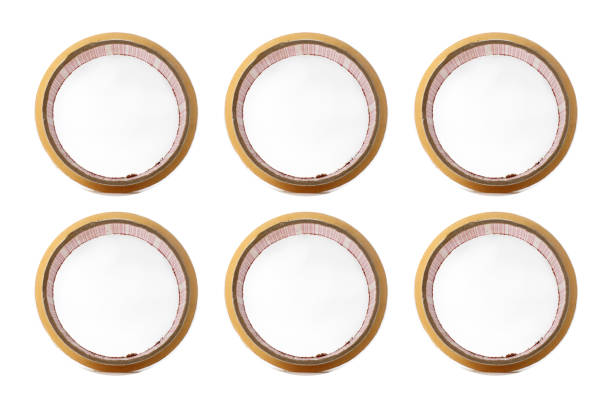 Roll of adhesive tape on white background, top view, on white background