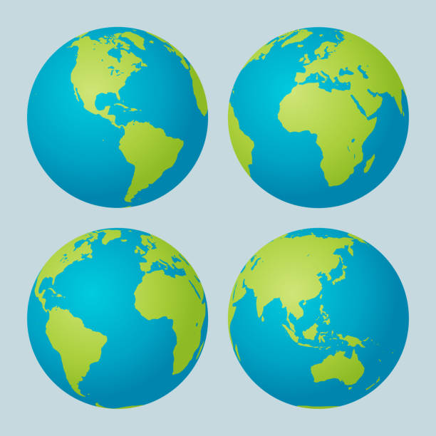 Earth globes World map vector set. Blue green planets. planet earth stock illustrations