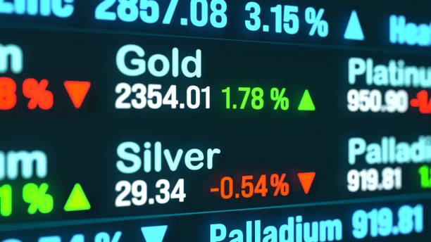 istock Gold and palladium prices rise, commodity trading screen. 2162645394