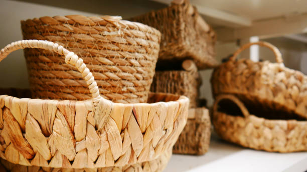istock Close-up of many nice wickerwork baskets 2162654404