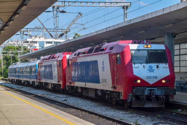 Thessaloniki, Greece. JULY12,2024.Hellenic Trains sit on the platform at Thessaloniki railway station