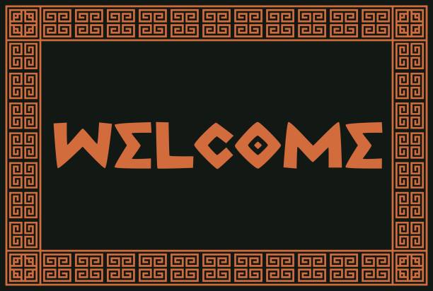 istock Greek ornament frame with text Welcome, Greek concept, Ancient Greece, Greek design a template for invitations, leaflets and greeting cards. Vector illustration. Black background, Print 2162664718