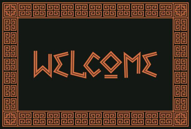 istock Greek ornament frame with text Welcome, Greek concept, Ancient Greece, Greek design a template for invitations, leaflets and greeting cards. Vector illustration. Black background, Print 2162664720