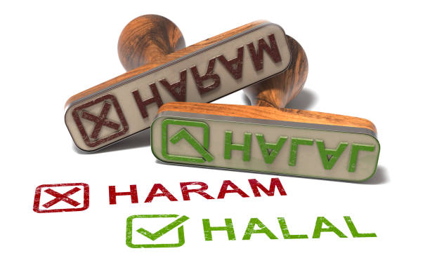 Sharia legal terminology, halal and haram. Sharia legal terminology, Two rubber stamps with the word halal and haram over white background. 3d illustration sharia stock pictures, royalty-free photos & images