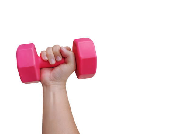 istock Man holding dumbbells in hands isolated on white background. 2162674189