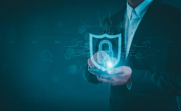 istock Cybersecurity and privacy concepts to protect data. Lock icon and internet network security technology. Businessman protecting personal data on smartphone, virtual screen interfaces. cyber security. 2162677634