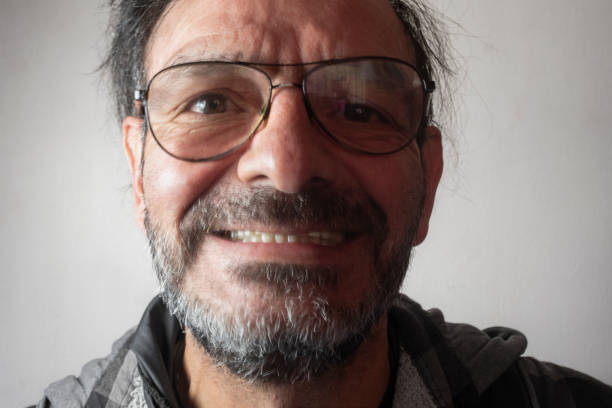Strong expression of adult man,smile