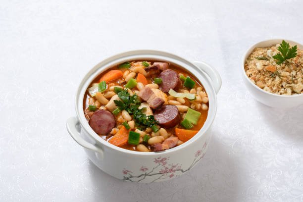istock a bowl with chicken cassoulet on a white table 2162685433