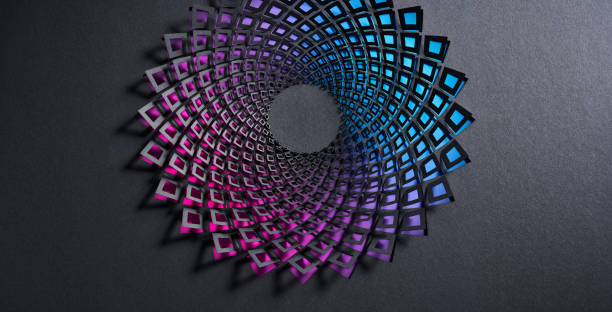 istock Intricate Cut Paper Artwork with Spiral Square Pattern in Blue and Pink Gradient on Dark Background 2162688049