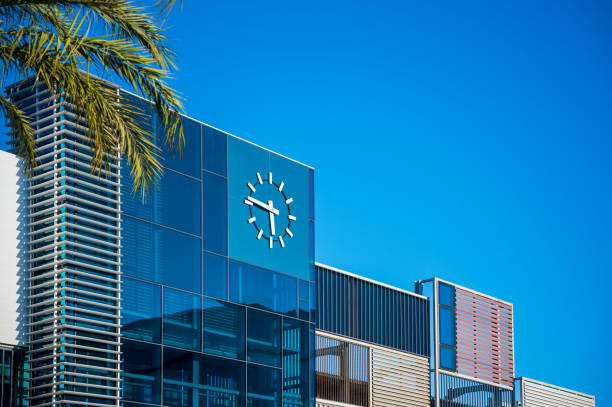 The beautiful Business office building in Limassol in Cyprus. With a big clock.