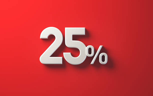 istock 25 Percent Sign with White Reflection on Red Dark Soft Background 2162689320