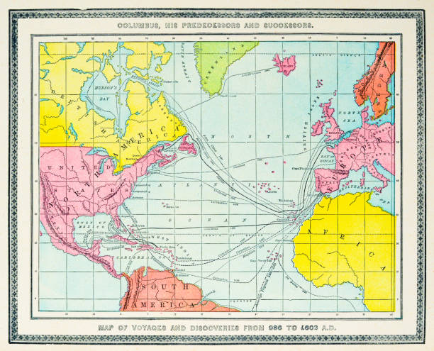 istock Antique map of Voyages and discoveries (1899) 2162691865