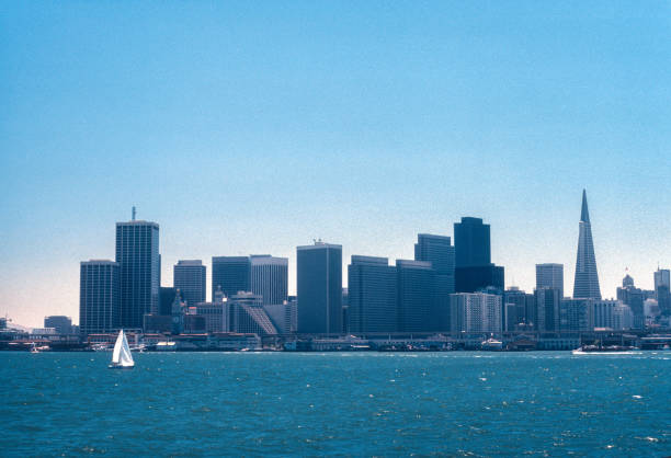 San Francisco - Skyline & Sailboat - 1978. Scanned from Kodachrome 64 slide.