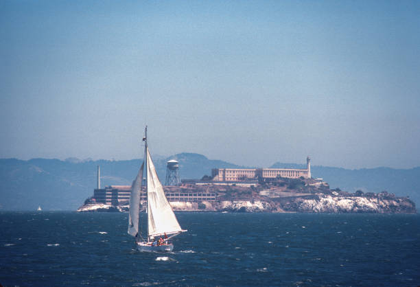 San Francisco Bay - Sailboat & Alcatraz - 1978. Scanned from Kodachrome 64 slide.