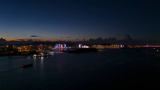 Seaside business building at night