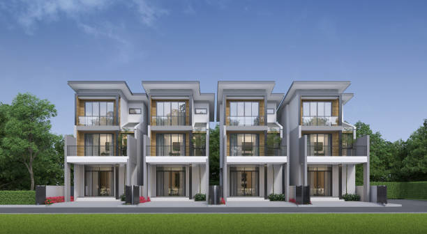 istock Modern town house exterior day light.3d rendering 2162703779