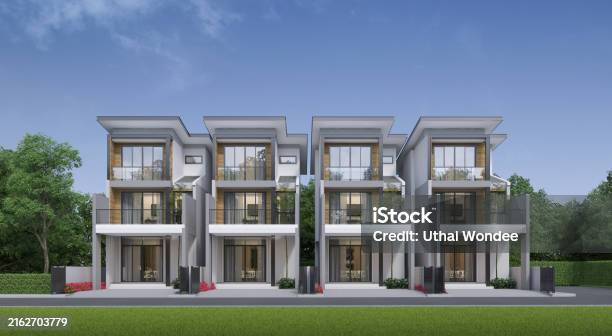 Town Rendering Background Modern Town House Exterior Day Light3d Rendering Stock Photo - Download ...