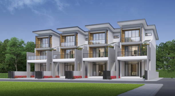 istock Modern town house exterior day light.3d rendering 2162703780