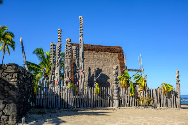 Hawaiian historical site Puuhonua O Honaunau National Park at the beautiful Honaunau Bay on the west coast of Big Island, Hawaii