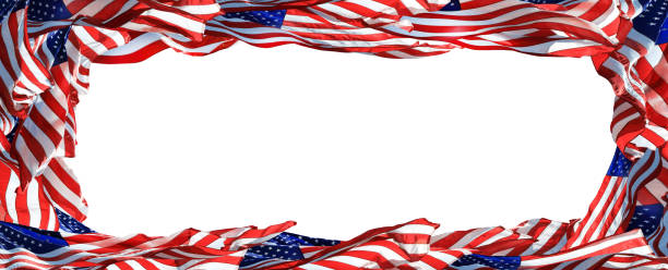 istock Large group of American flag frame over white with copy space 2162707823