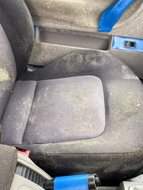 Image of mouldy car seats, damp interior / fungus growth, humidity issues stock photo
