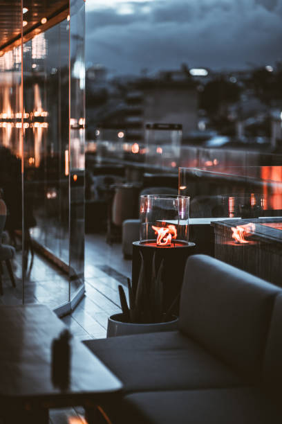 istock Modern rooftop bar at dusk 2162713799