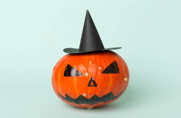 istock Halloween composition with jack o lanter decor on color background 2162715018