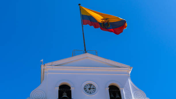 istock Flag of Ecuador, accompanied by flowers 2162716882