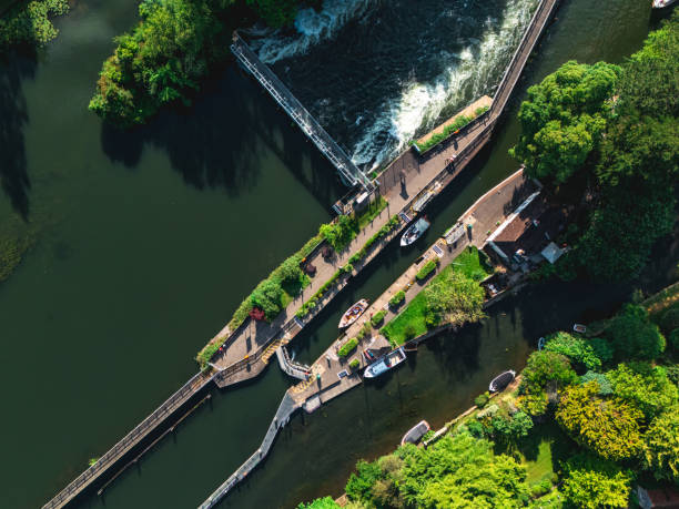 View of Marsh Lock weir at river Thames, Henley-on-thames, UK