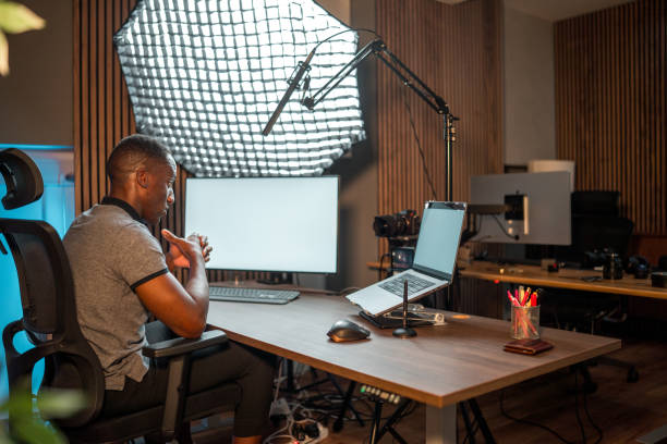 istock Professional Video Recording Setup with Black Male Creator 2162722877