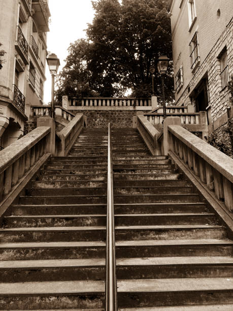 Paris, France: A Montmartre staircase in sepia.