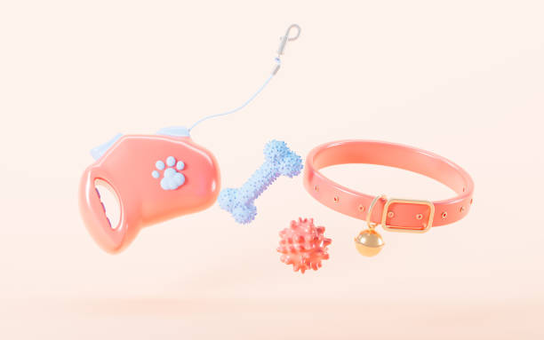 istock Cartoon pet leash, pet toys, pet collar, 3d rendering. 2162729121
