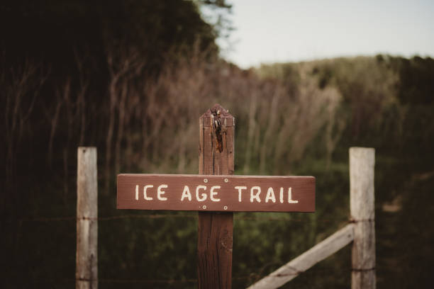istock Hiking trail with sign for Ice Age trail 2162733522