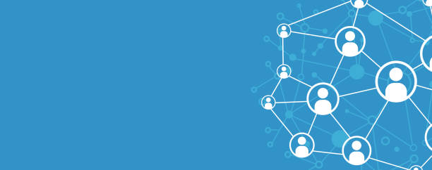 podnikání, online komunikace a abstraktní koncept propojení sociálních sítí. globální síťové připojení. firemní sociální síť připojení lidé na modrém pozadí. globální internetová technologie. - tvorba sítě kontaktů stock ilustrace