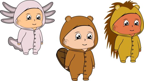 cute baby animal pajama kid cartoon pack cute baby animal pajama kid cartoon pack collection in vector format clip art of baby beaver stock illustrations