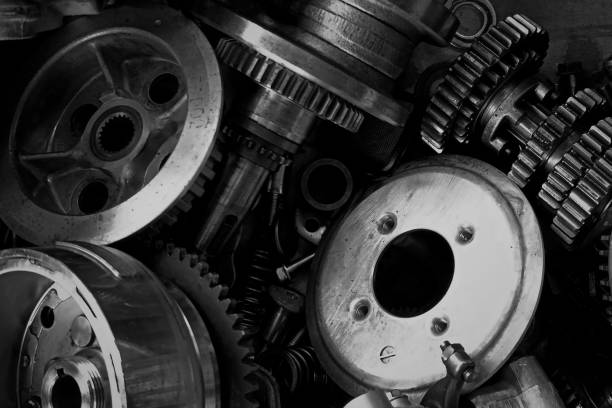 istock Motorcycle engine parts black and white 2162748335