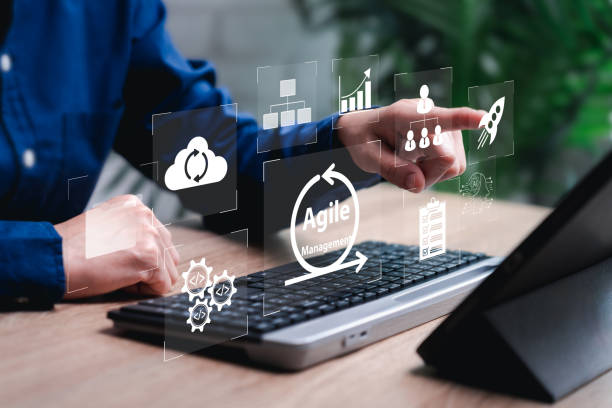 istock Agile software development management concept, Businesswomen use tablets learn management to various management processes product development lifecycle ,Process, workflow, visual organization tools 2162753476