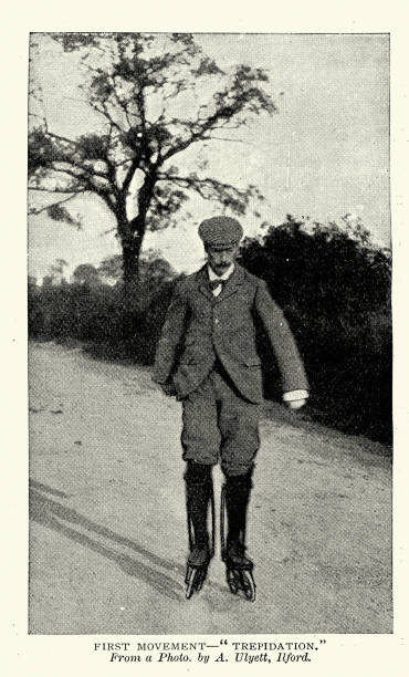 istock Roller skating from Barking to Southend, Man wearing roller skate Victorian, Vintage photograph, 19th Century, Roller skating from Barking to Southend : A Cruise on Wheels 2162764166