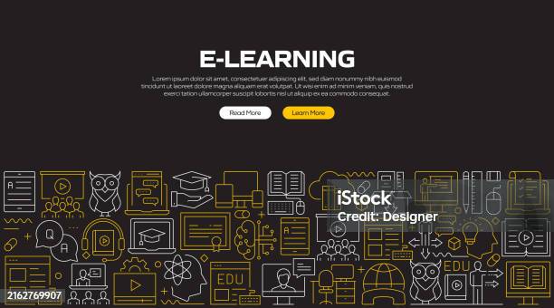 Elearning Banner Examples Elearning Related Line Style Banner Design For Web Page Headline ...